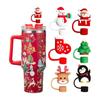 Christmas New Silicone Straw Cover 10mm Large Diameter Reusable Straw Tips Cartoon Cute Holiday Gift Dust Cap Party Xmas Decor