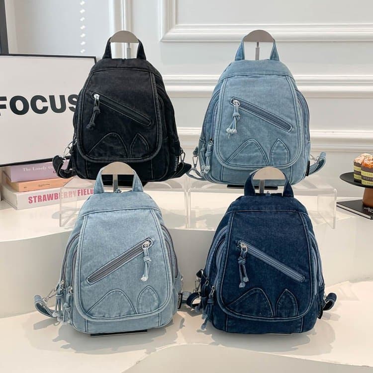 Mini Zaino in Denim Multi-scomparto per Donna