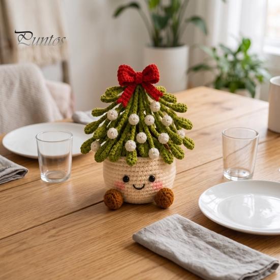 Holiday Gift Ideas for Family Simulated Crochet Christmas Potted Decor, Knitted Mini Artificial Tree Flower Handmade Crocheted Yarn Flowers Ornament,