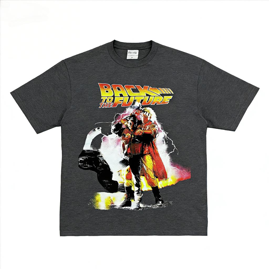 2026 SpringSummer Movie Back To The Future  Vintage Americanstyle Rustic Textured Pure Cotton Artistic TShirt
