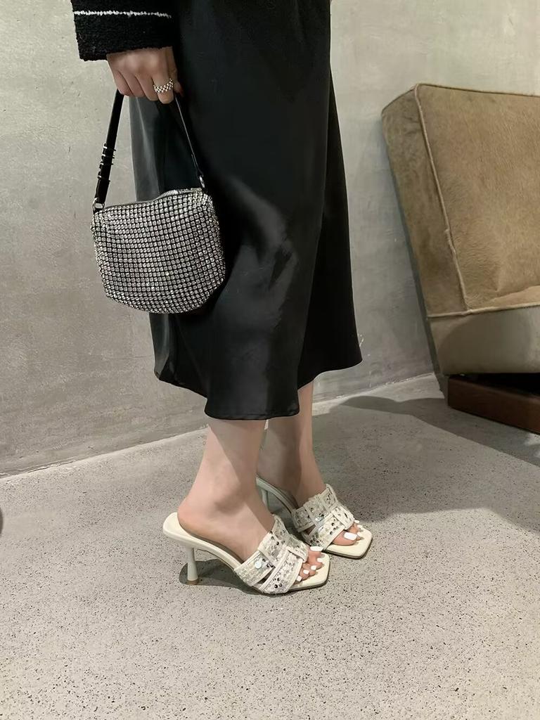 2025 Summer New Women's Slippers Fashion Open Toe Braided Women's Shoes Casual Designer Beach Women's Stiletto High Heels