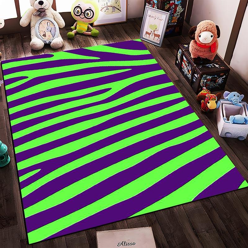 Green and Purple Zebra Stripe Pattern Carpet for Modern Home Decor Suitable for use as an anti-slip for living room bedroom sofas