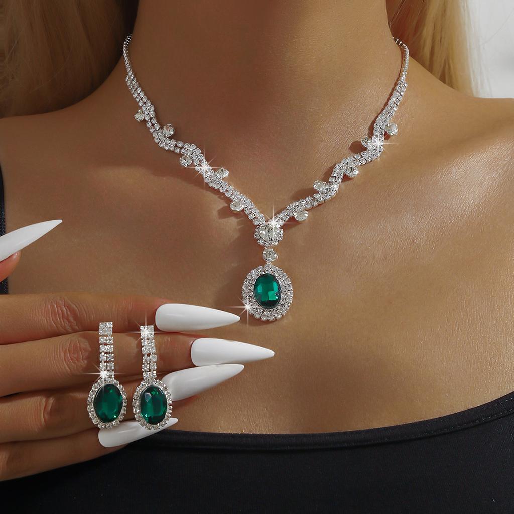 3Pc Women'S Stylish Stylish Copper Claw Chain Geometric Gem Pendant Necklace Earrings Jewelry Set Bridal Wedding Occasion Banquet Gathering Party