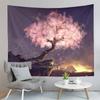 Japan Tokyo Cherry Blossoms Tapestry Blue Sky Pink Flowers Tapestry Art Wall Hanging Home Living Room Bedroom Dorm Tapestries