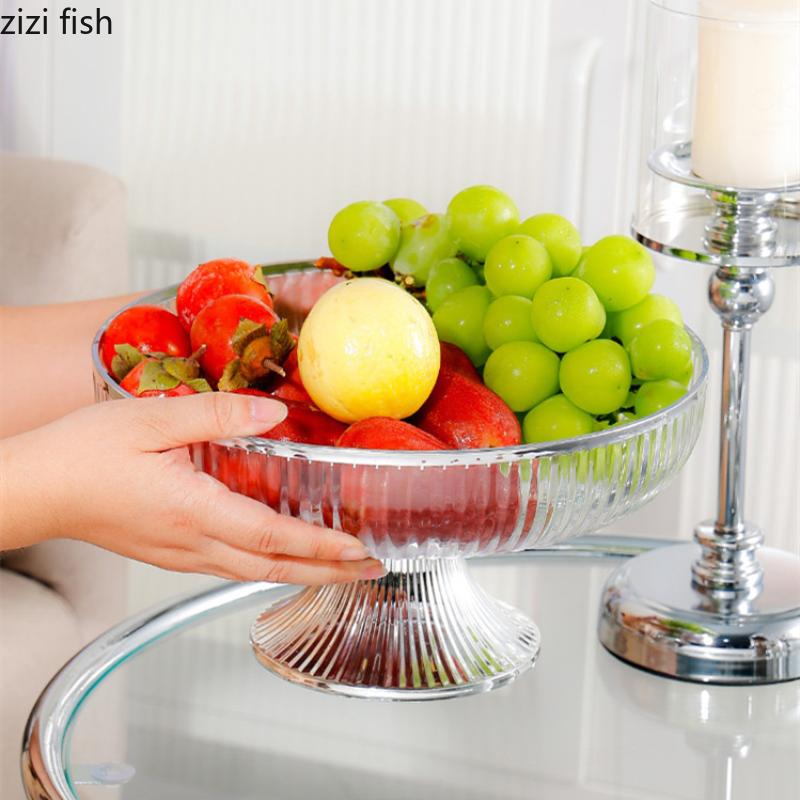 Round Acrylic Fruit Plate Candy Tray Snack Tray Dried Fruit Bowl High Foot Cake Plate Dessert Plates Refreshment Tray Salad Bowl