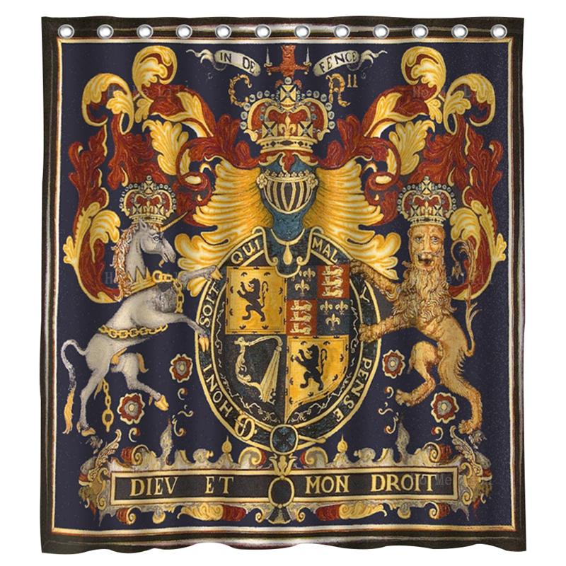 Crest Coat Of Arms England Royal Medieval Crusader Lion Shield Armor Millefleurs Heraldic Devices Shower Curta By Ho Me Lili (as the picture,90X180cm)