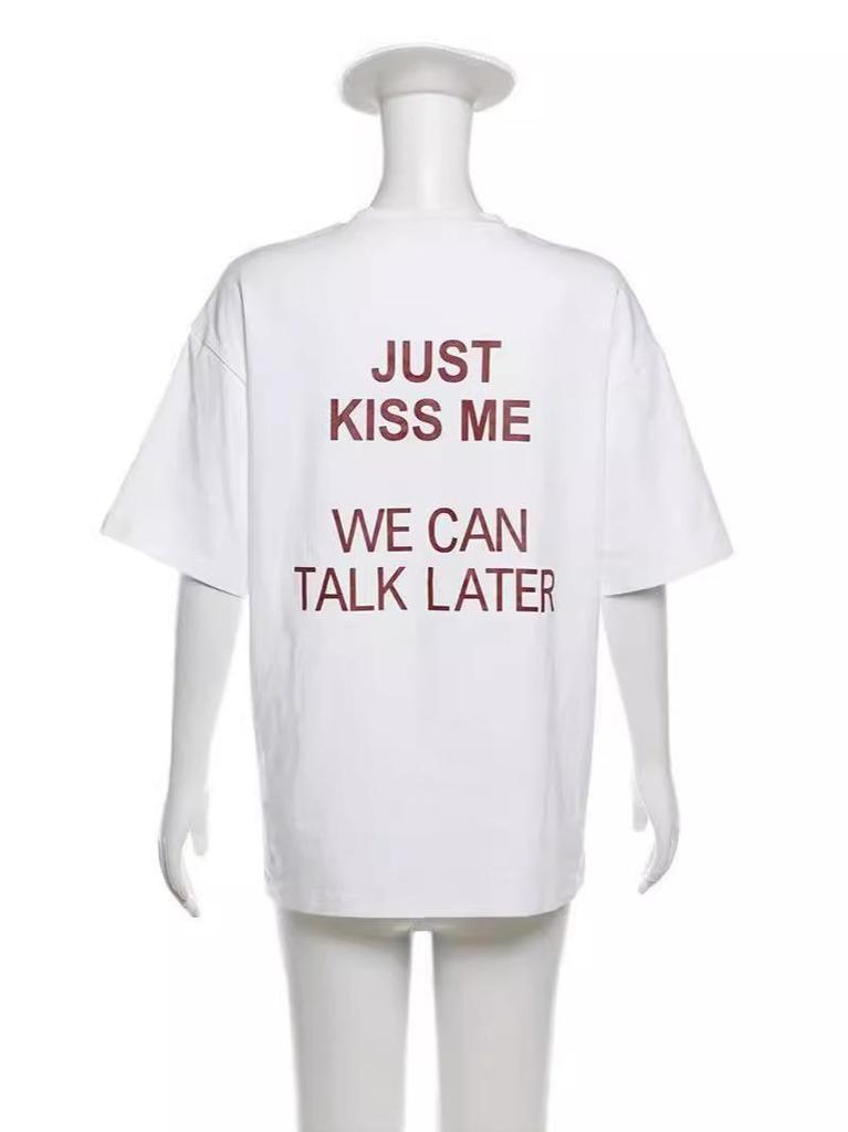 Trendy Women's Pure Cotton Letter Print T-shirt - Versatile, Casual, Fashionable Design