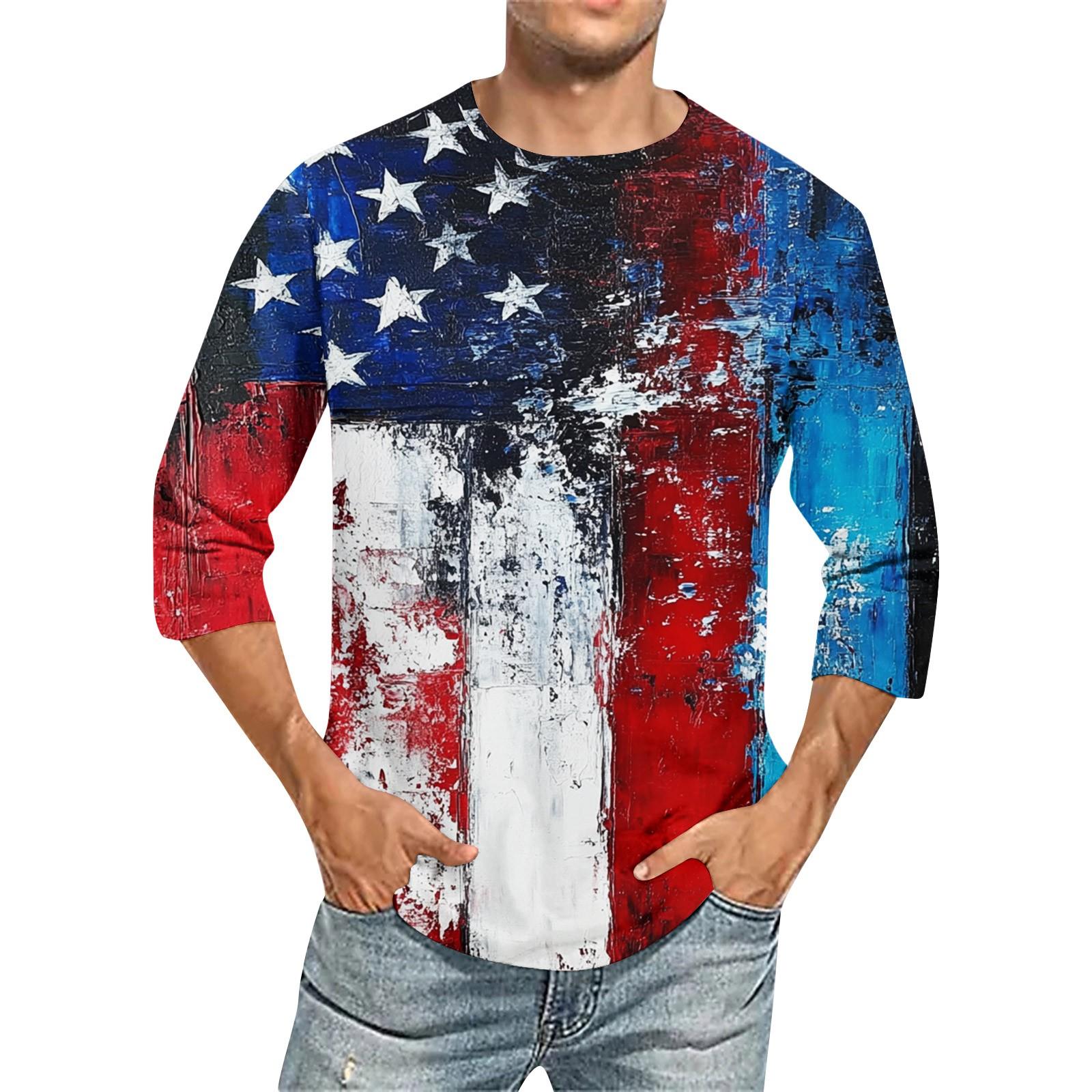 

Мужская футболка с круглым вырезом и рукавом 3/4 с принтом «День независимости» S