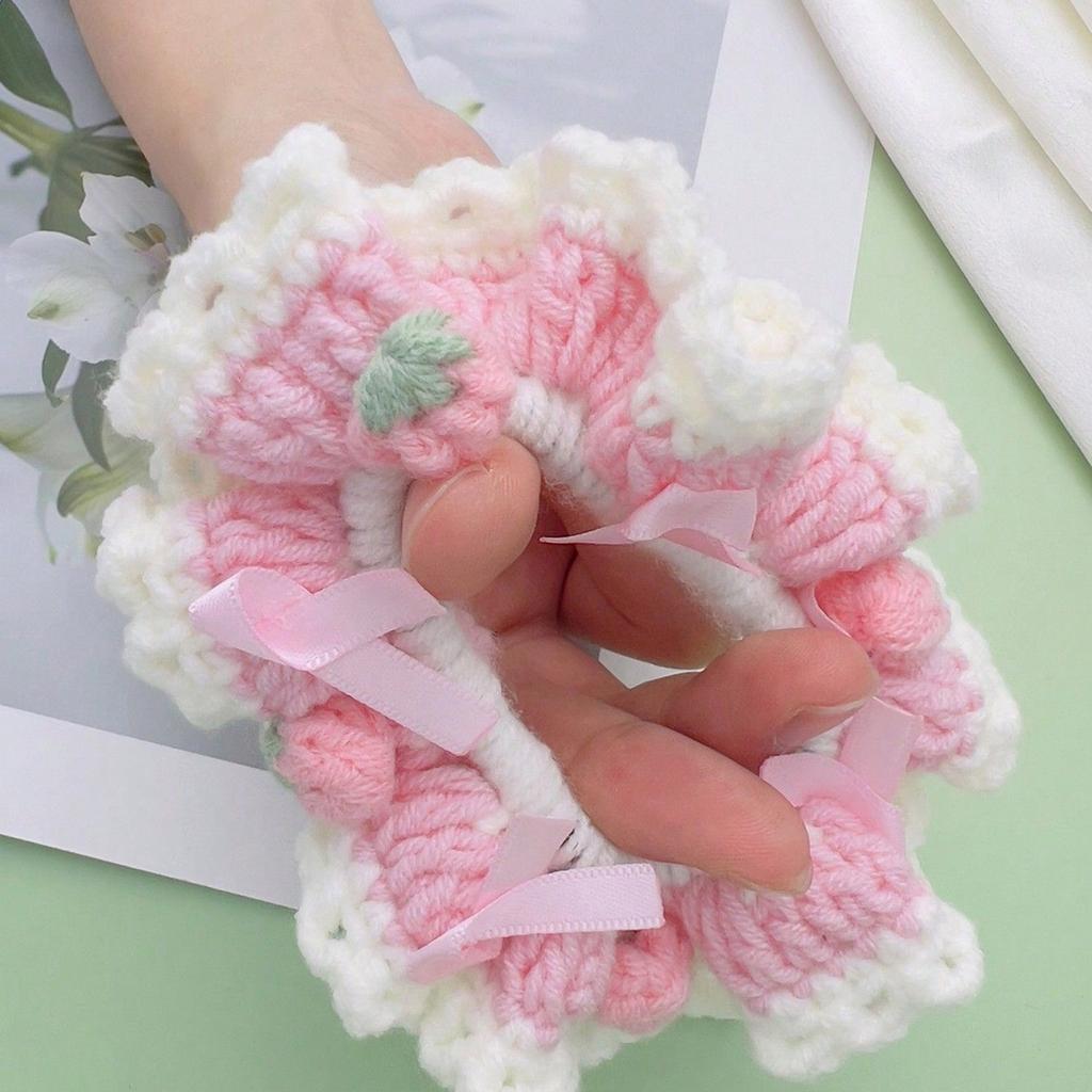 Hair Scrunchie Yarn Strawberry Flower Crochet Designs For Everyday Wear Or Special Occasion Hair Styling Accessories
