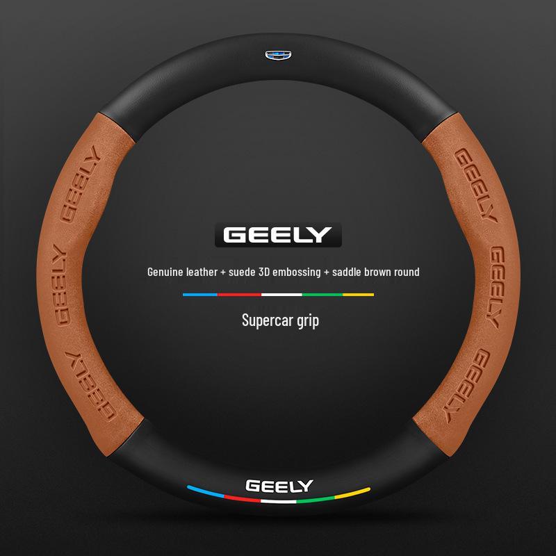 Rutschfeste 3D-geprägte Karbonfaser-Lenkradabdeckung für Geely - Wildleder, Atmungsaktiv, Unisex
