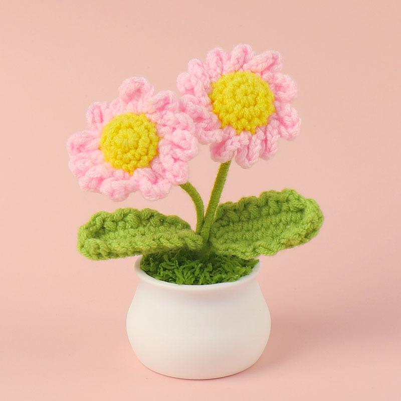 Hand-Knitted Wool Fake Flowers Set: Sunflower, Carnation, Tulip - Desktop Decor, Teacher/Student Gift, Everlasting Bouquet
