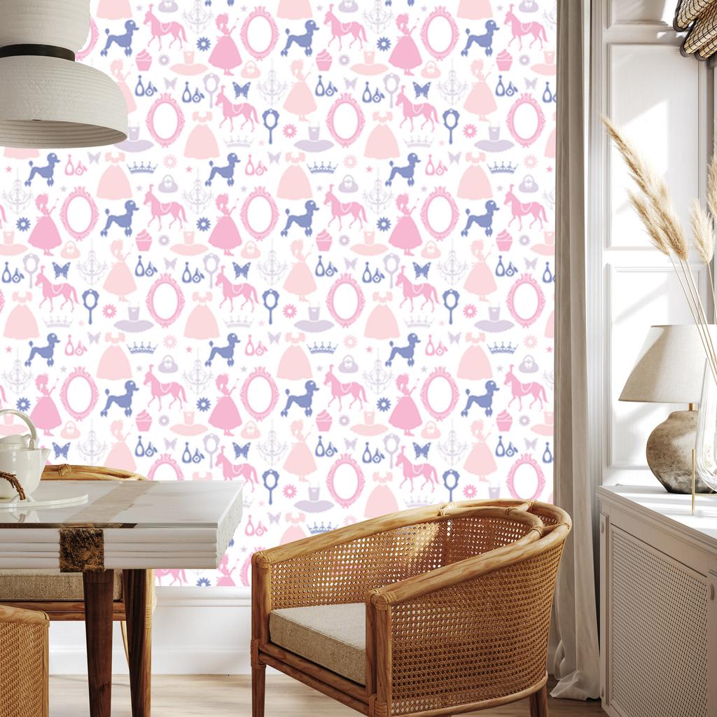 Princesses dogs and horses girls wallpaper for living room and bedroom 50x1000