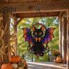 Cute Animal Themed Gift Halloween Bat Cat Suncatcher, Stained Glass Style Acrylic Sun Catcher, Gothic Black Catcher Hanging Ornament for Home