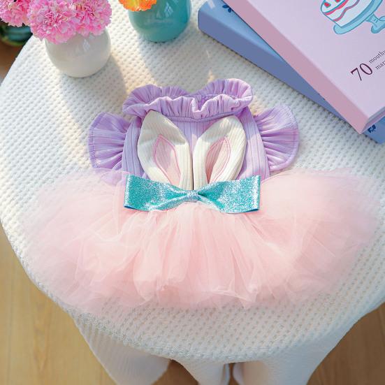 Bunny Ears Dog Dress Tulle Tutu Skirt Pet Dress with 3D Rabbit Ears Cute Bunny Dress for Dogs Cats Party Holiday Outfit