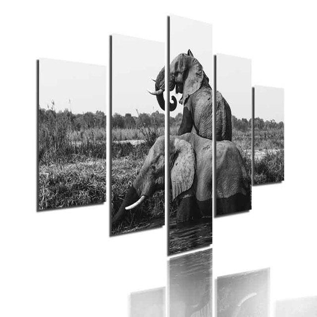 Minimalist Animals Poster Lion Leopard Orangutan And Elephant Canvas Painting 5 Pieces Modular Picture Print Wall Art Home Decor