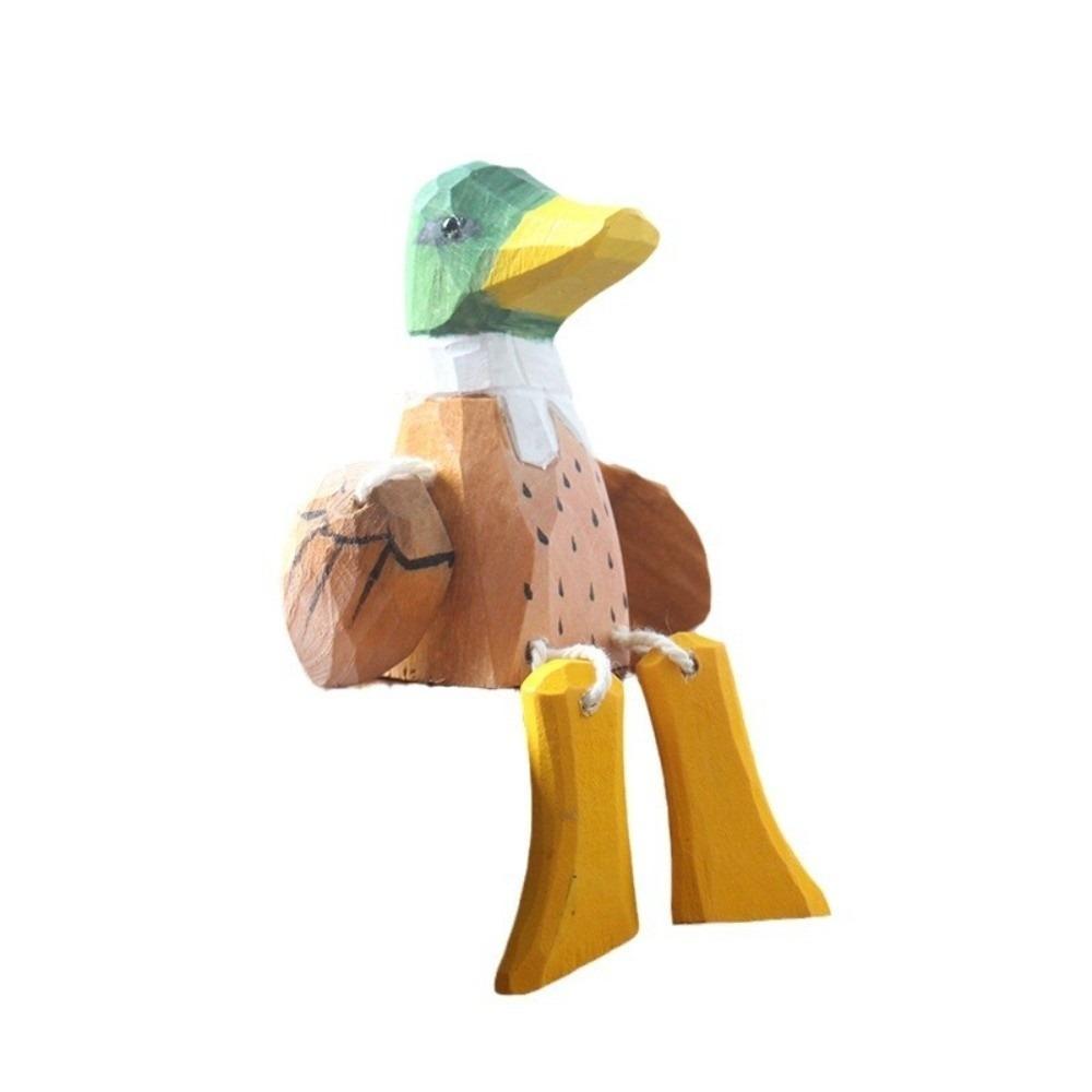 Mini Green-headed Duck Statue Handmade Desktop Ornament Wooden Duck Figure  Tabletop Display