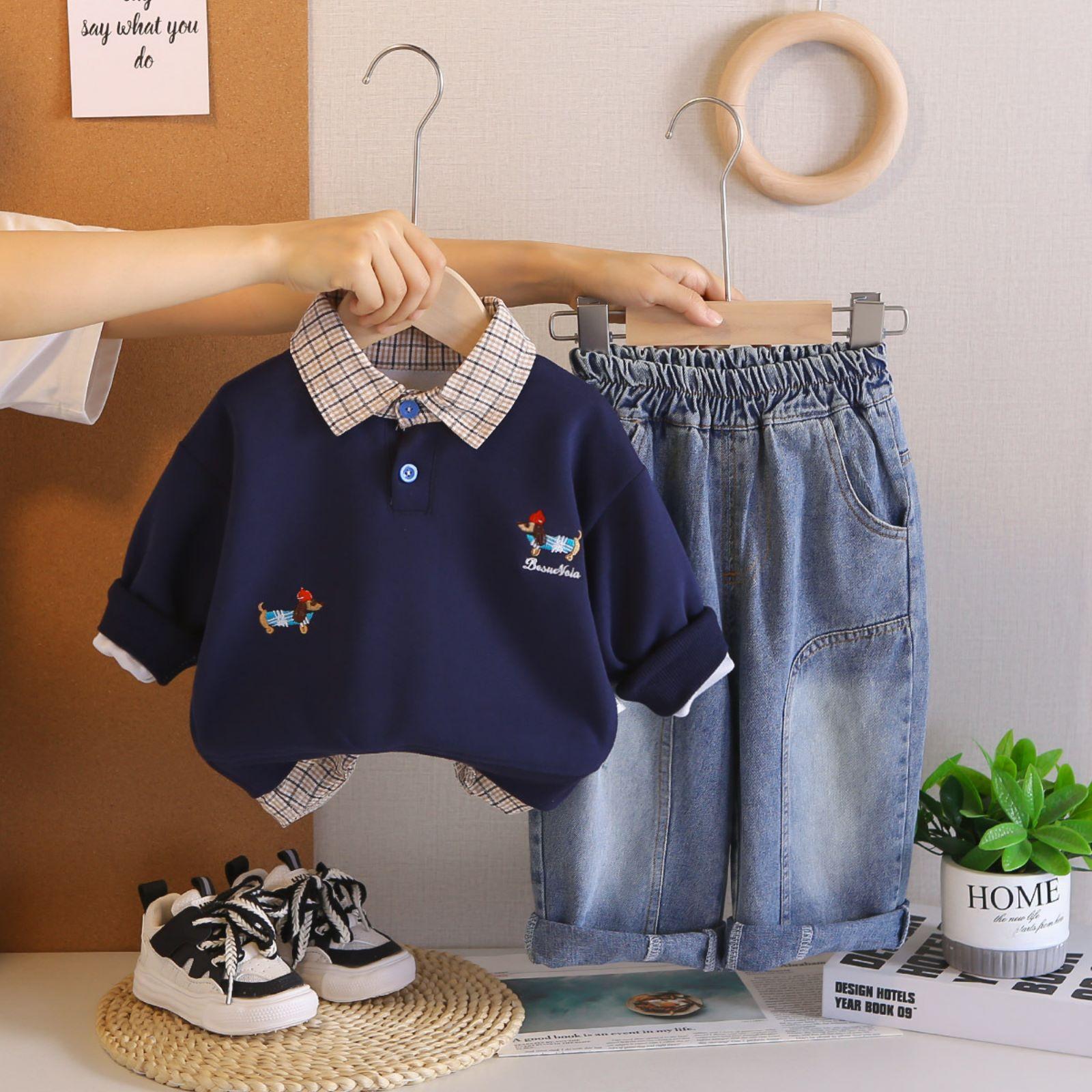 

Детский повседневный комплект с длинным рукавом, удобные наряды для повседневной носки 100 тёмно-синий