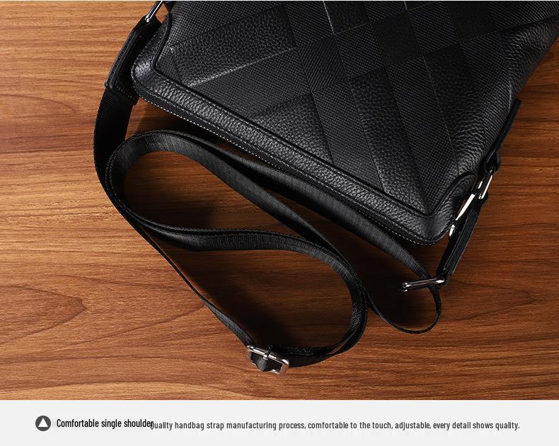 Men's Genuine Leather Embossed Vertical Shoulder Bag - Business and Casual Style