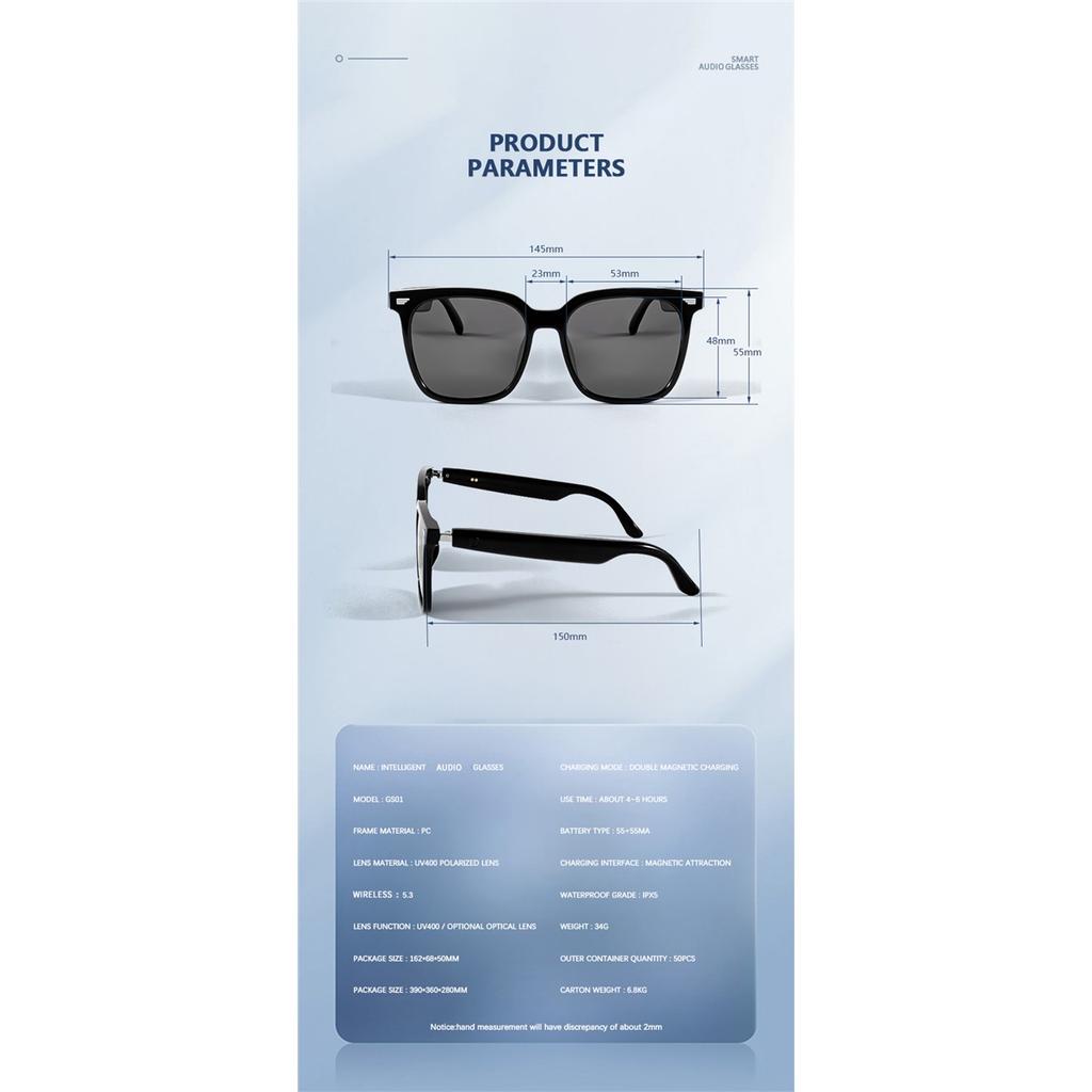 Smarte Bluetooth-Audiobrille, Musik hören und hochauflösende Anrufe führen, polarisierende Anti-UV-Gläser, bequeme Sonnenbrille