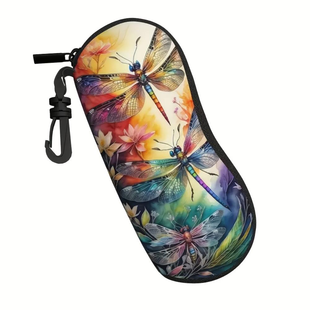 1pc Art-style dragonfly zipper sunglasses case Ultra-lightweight portable zippered glasses bag,suitable for all types suitable for both men and women