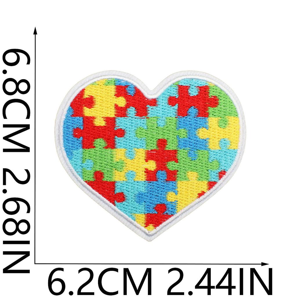 Färg pussel broderi tyg klistermärke liten dinosaurie dator broderi etikett tecknad sköldpadda autism kampanj patch klistermärke strykning
