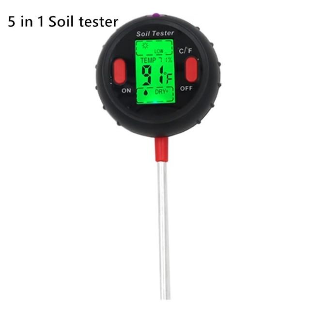 5 In 1 PH Soil Tester Portable Moisture Meter Humidity Thermometer Photometer Water Meter Garden Plants Hydroponics Analyze 40%O
