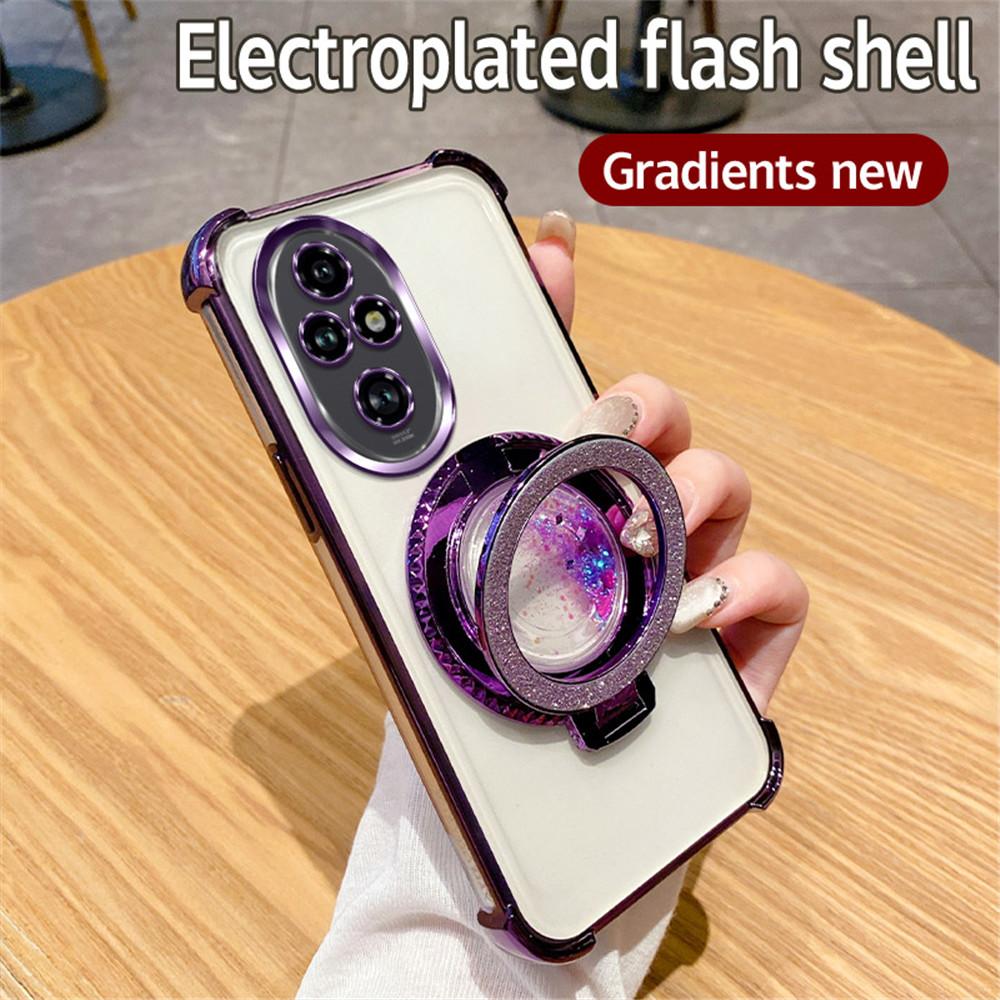 Magnetic Quicksand Stand Phone Case For Honor 200 100 90 80 70 60 50 Pro Gradient Glitter Shockproof Soft Silicone Bracket Cover
