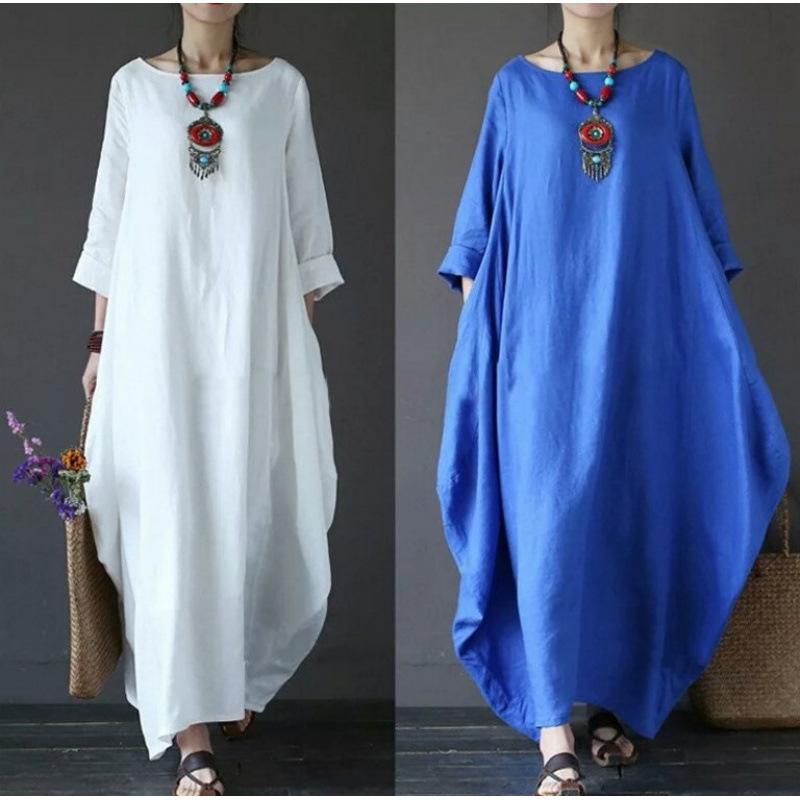 Spring Loose Plus Size Cotton Linen Long Maxi Casual Comfortable Dress Lightweight High Recognition Elegant with Flattering Chic Dress