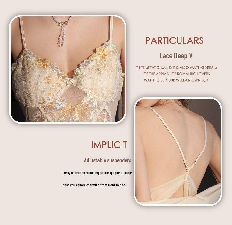 Damen Ice Silk Spitzen-Camisole & Morgenmantel Set – Sexy Zweiteiliger Pyjama