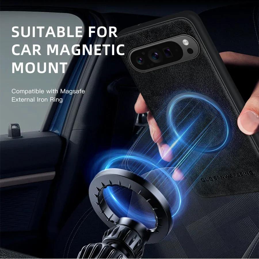 Classic Leather Wireless Charging For Magsafe Magnetic Case For Google Pixel 9 Pro XL Pixel9 Pro XL 5G Soft Back Cover