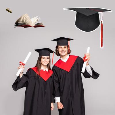 NOVÝ Promační klobouk Černý Dospělý Bakalářské čepice se střapcem Univerzitní Magisterský Gratulace Promoce Párty Dekorace Potřeby