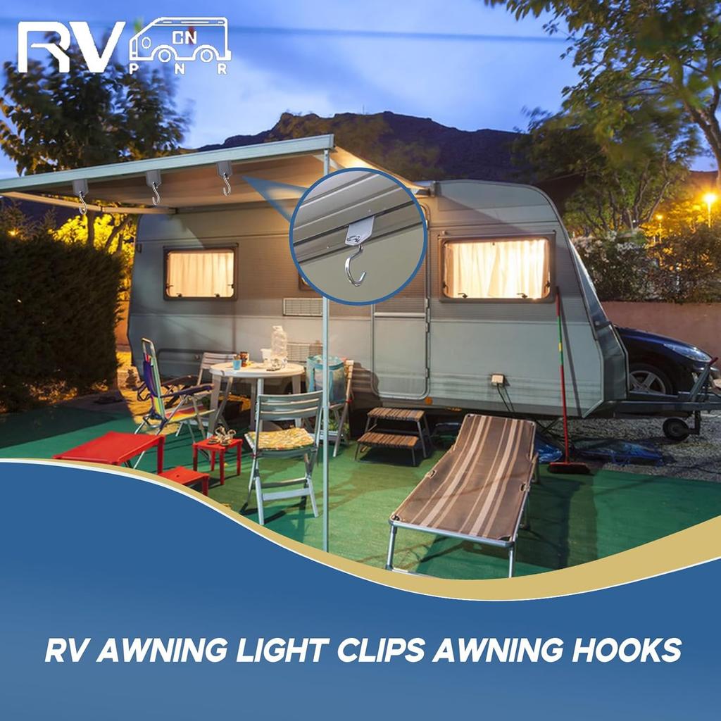 12 Pcs RV Awning Light Holder - Camper Hook Accessory, Plastic And Metal S Shaped Hook, Gray Support Hanger For Camping Tent Indoor Outdoor Decor (12