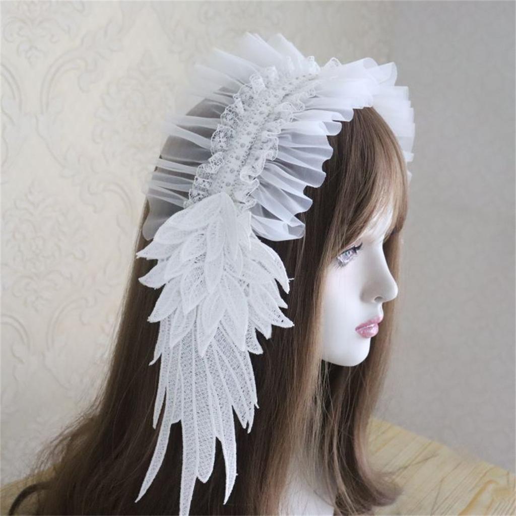 White Anime Headband With Angel Wing Multiuse Lace Trim Hairband For Fashion Enthusiasts Cosplay Costume Accessory