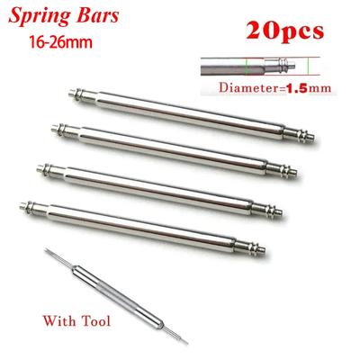 Barras de Resorte de 1,5 mm de Diámetro Acero Inoxidable Correa de Reloj Pasadores de Eslabón de Barra de Resorte 16/17/18/19/20/21/22/23/24/25/26 mm Herramienta de Reparación