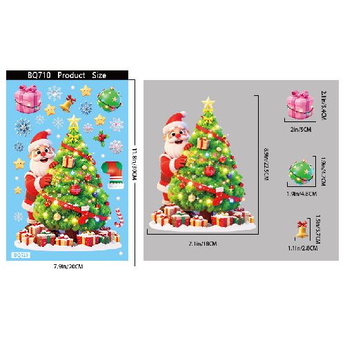 חתול סנטה קלאוס פתית שלג מדבקת חלון זכוכית אלקטרוסטטית לחדר ילדים קישוט לשנה החדשה מדבקות מראה לחלון חג המולד