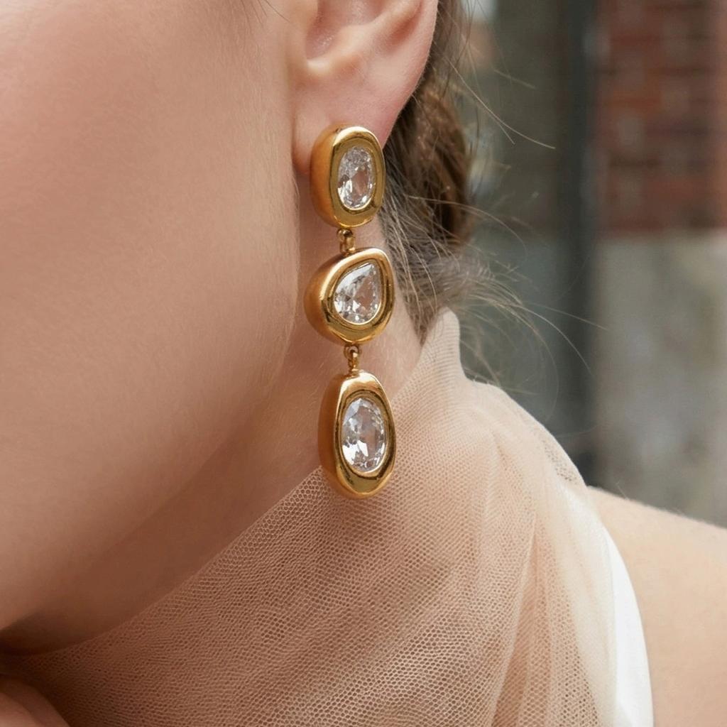 Hypoallergenic High Quality 18k Gold Plated Dangle Earrings Stainless Steel 5A Cubic Zirconia Drop Earrings for Women