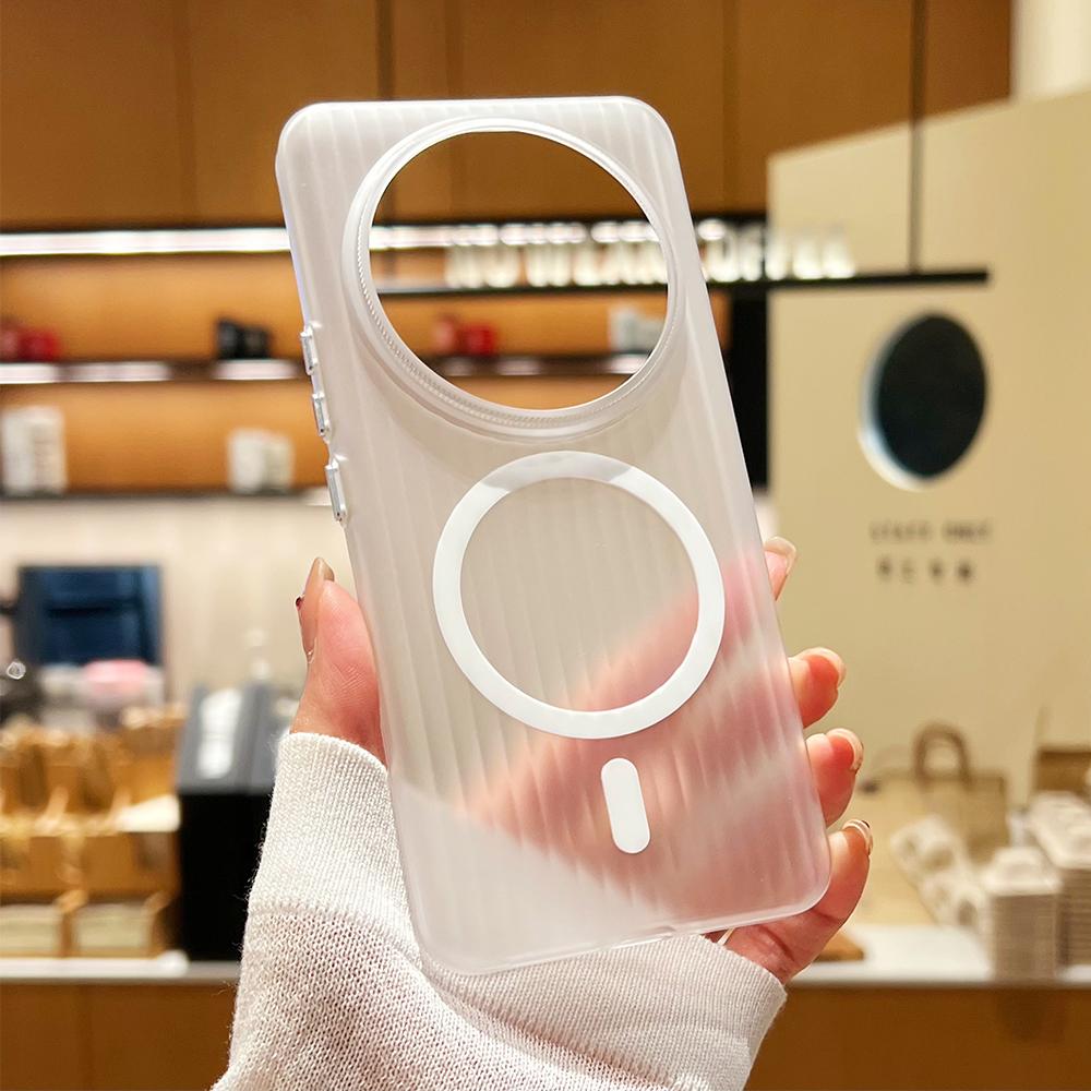 

Transparent grating stripe strong magnetic phone case for Xiaomi Mi 14 13 Pro Ultra magsafe charging shockproof hard back cover For Xiaomi 13