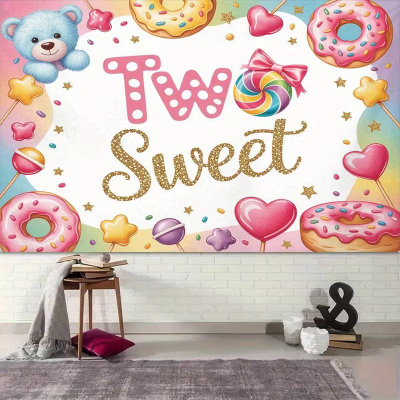 2D Two Sweet 2nd Birthday Backdrop Donut Candy Theme