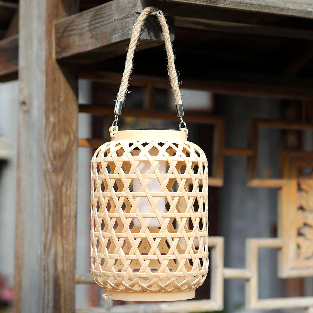 Solar Chinese Bamboo Rattan Weave Lantern - Spring Festival Outdoor Hanging Decoration for Balcony, Garden, and Courtyard.
