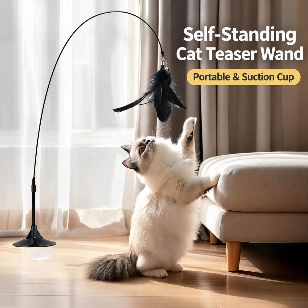Bite Resistant Cat Teaser Stick Powerful Suction Cup Interactive Cat Toy Indoor Play