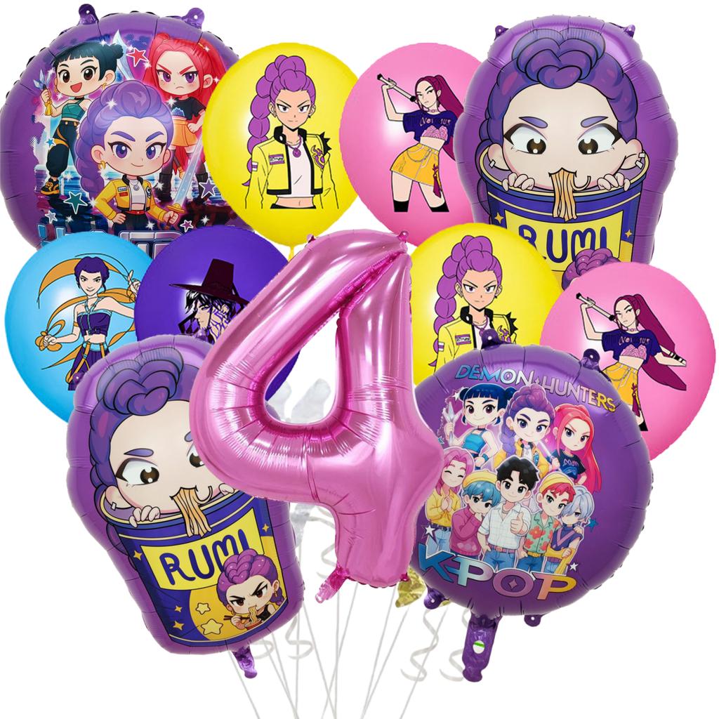 1 sett Kpop Demon Hunters Tema Aluminiumsfolie Lateksballong Barnebursdagsdekorasjon Anime Kpop Anime Festartikler Gaver