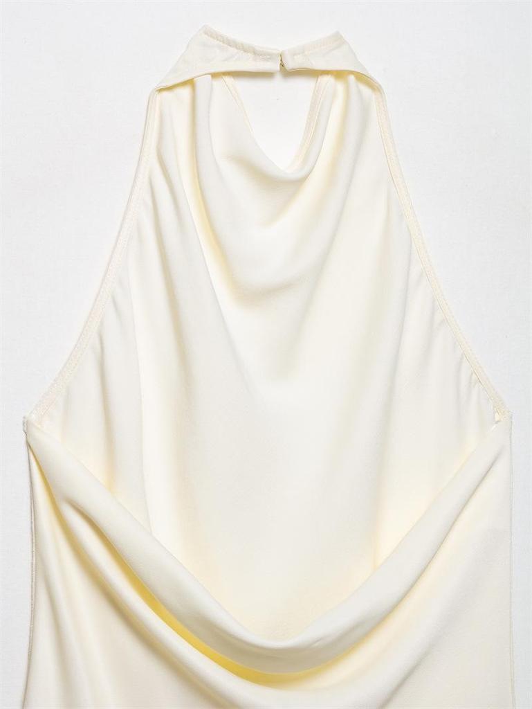Satin Solid Color Silk Halter Neck Top + Wide Leg Pants - New European American Arrival