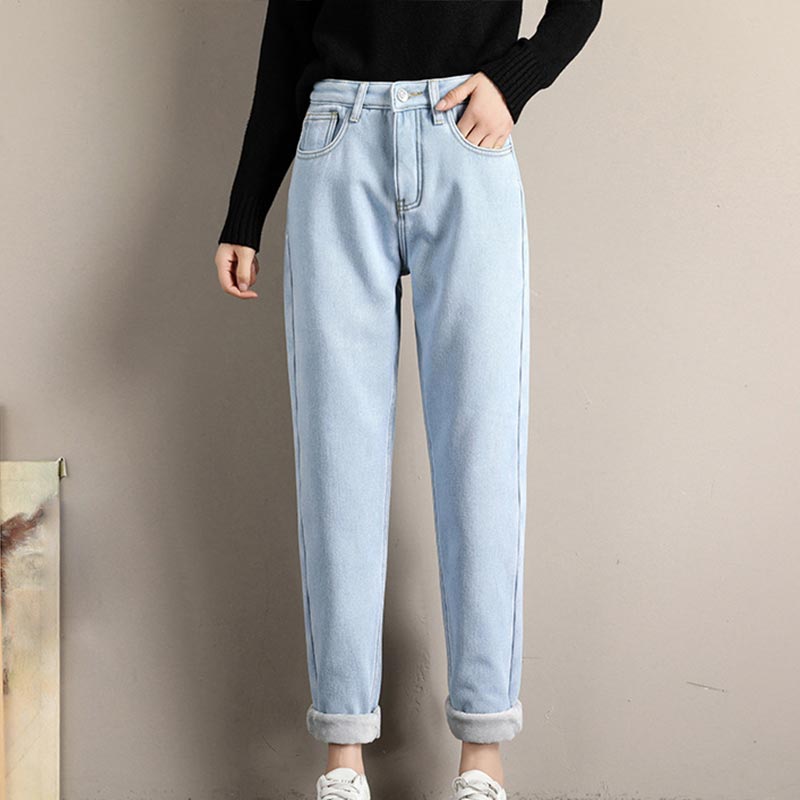 Pantalones térmicos de mujer Pantalones de lana Pantalones recortados  Cintura alta Pierna recta Vellón de invierno forrado comprar a buen precio  — entrega gratuita, reseñas reales con fotos — Joom