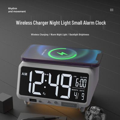 15W Wireless Fast Charging Alarm Clock with LCD Calendar & Desk Lamp