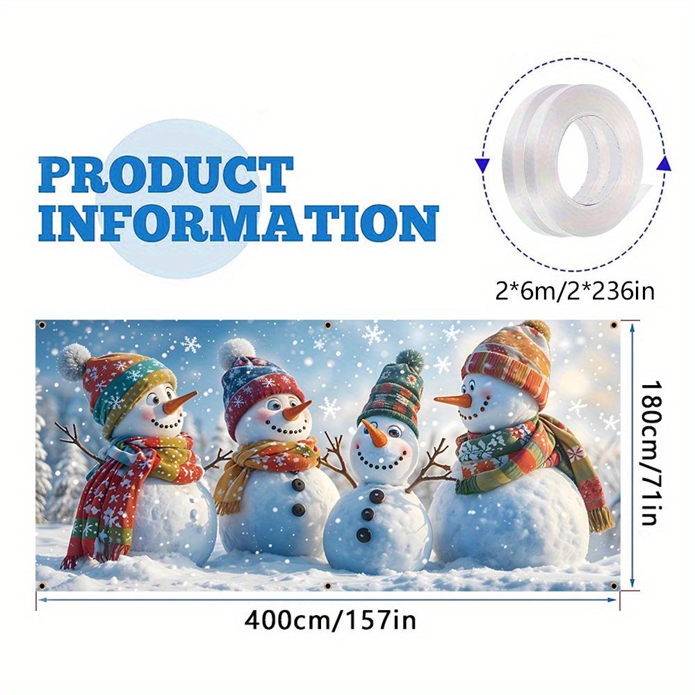 2D Door Banner 1 Large Christmas Snowman Garage Door Banner - Durable Polyester Fiber Holiday Snowflake and Snowman Design