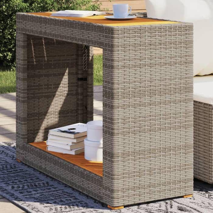 VidaXL Garden Side Table Wood Top, Coffee Table, Outdoor Patio Backyard Terrace Furniture, Grey Resin 366307