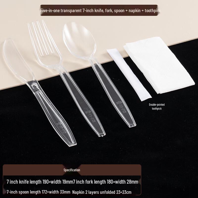

ZISIZ Transparent Plastic Cutlery Set with Napkin & Toothpick