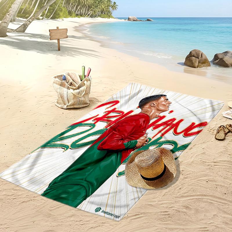 Asciugamano da Spiaggia Stampato Cristiano Ronaldo Asciugamano Morbido ad Asciugatura Rapida Coperta da Spiaggia Rettangolare Grande Portatile per Viaggi Piscina