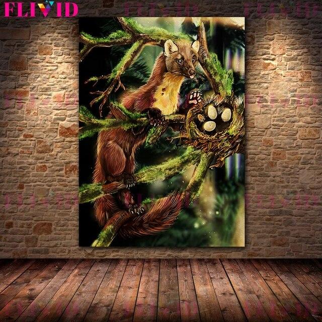 Flying Fox,Raven Winged Cat,Gold Mule-Deer Vintage Wall Art Canvas Painting Mysterious Magical Creature Art Poster Print Decor No Frame