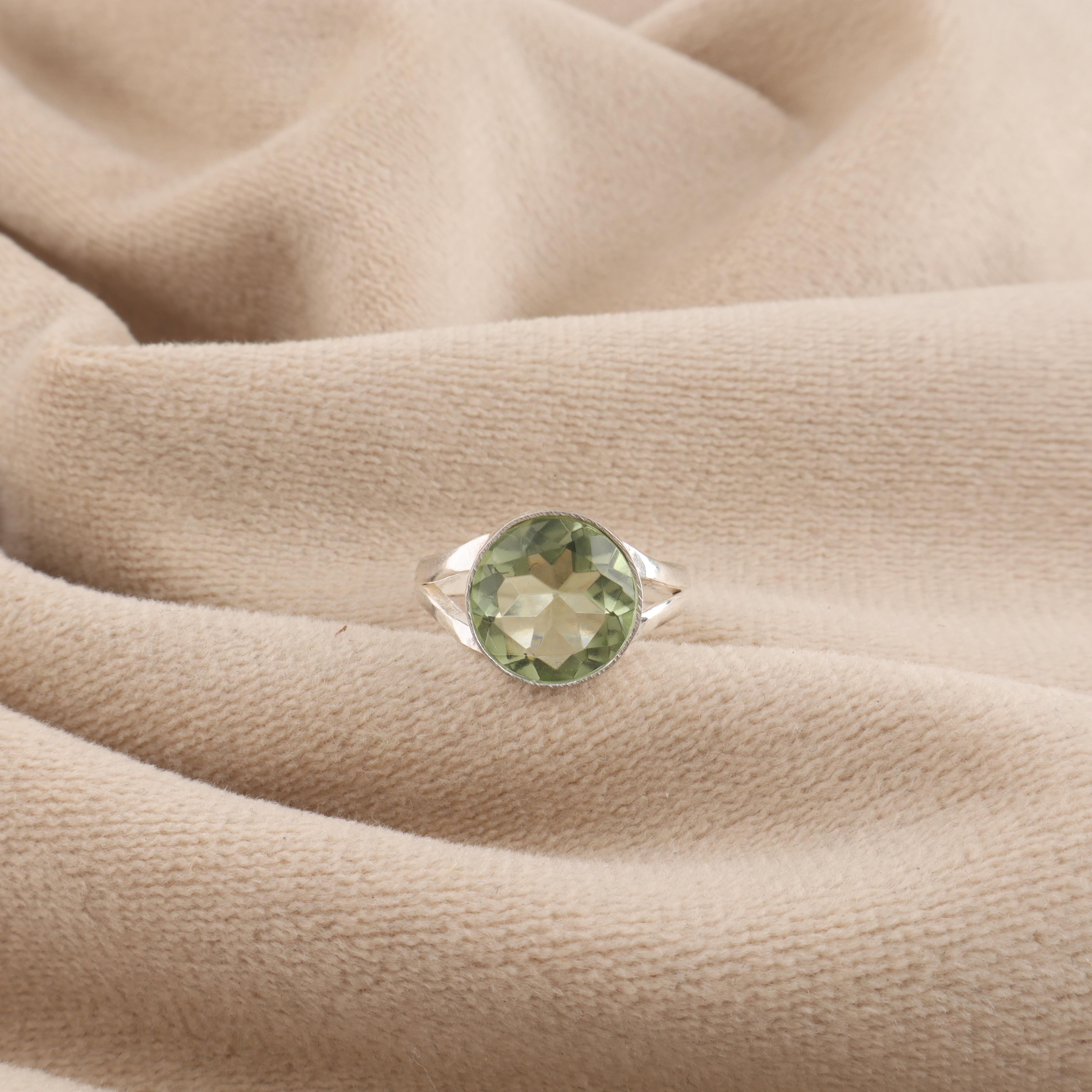 

Green Amethyst Gemstone Silver Ring, 925 Sterling Silver, Round Cut Stone Handmade Ring, February Birthstone Gift, Statement Ring, RR-83-4 12.25